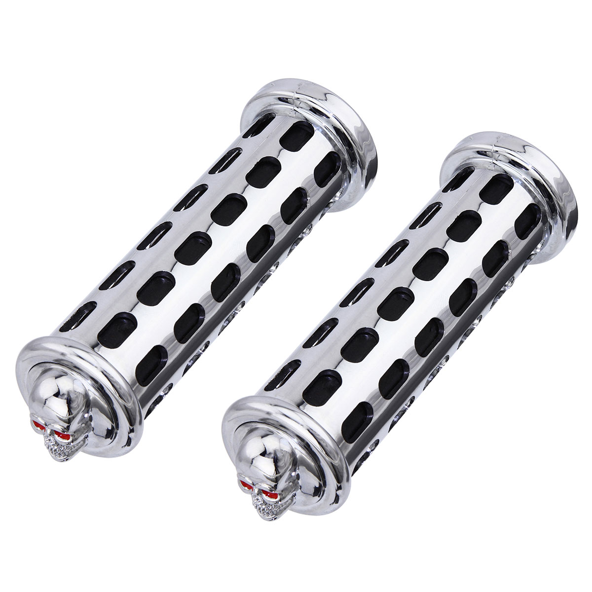 Grips 7/8 long 130mm BLock Black/Chrome 9808 Skull.